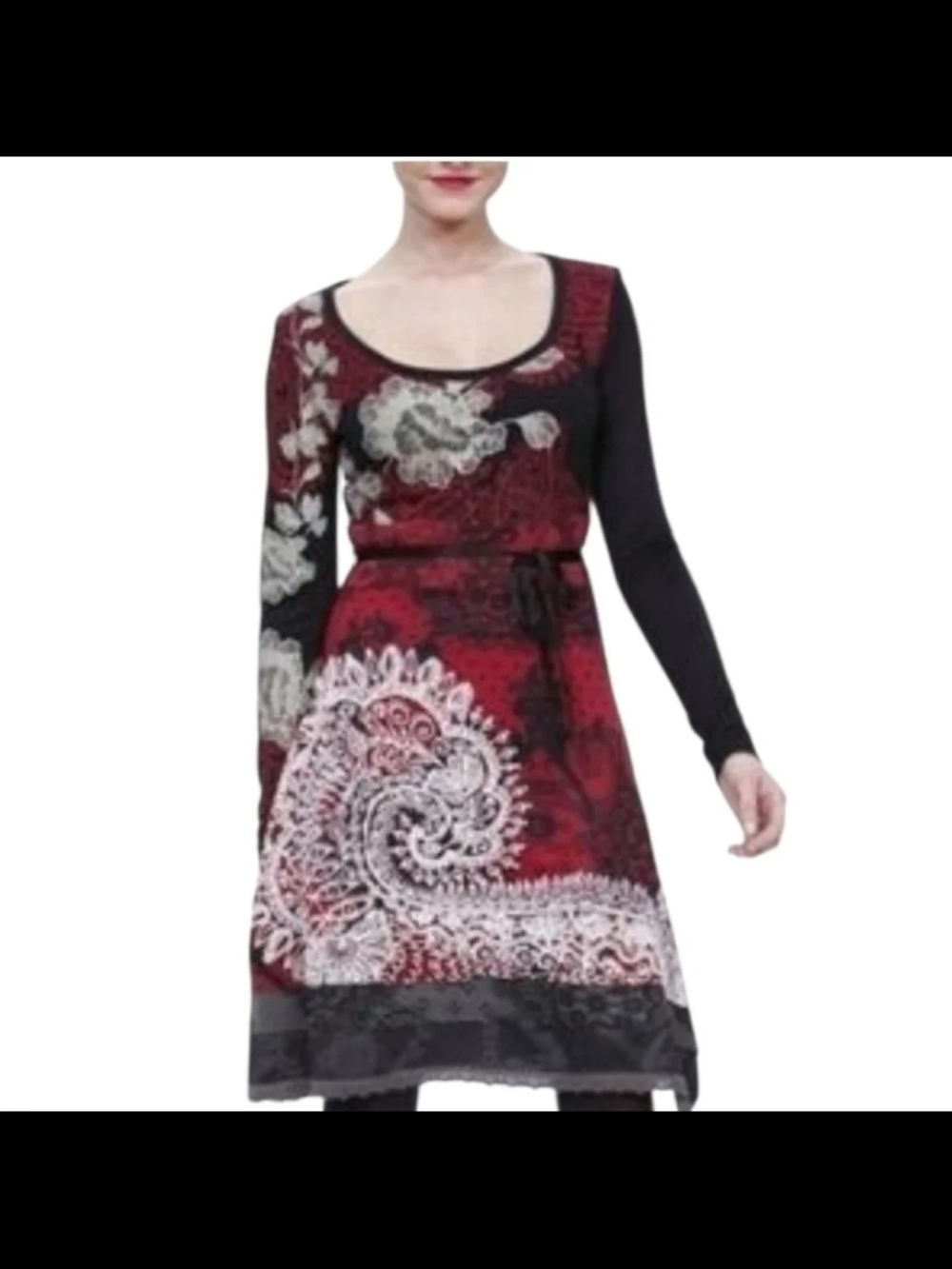 Desigual Red & Black Paisley-Print Long Sleeve Dress